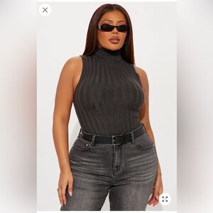 Grey Ribbed Sleeveless Top